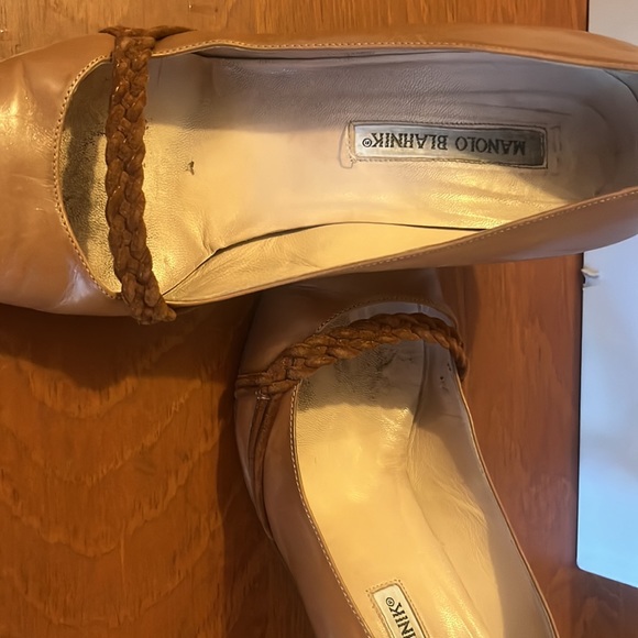 Manolo Blahnik High Heels! Size 8 1/2 or Euro 38 1/2 Camel color w/ braid detai - Picture 6 of 11